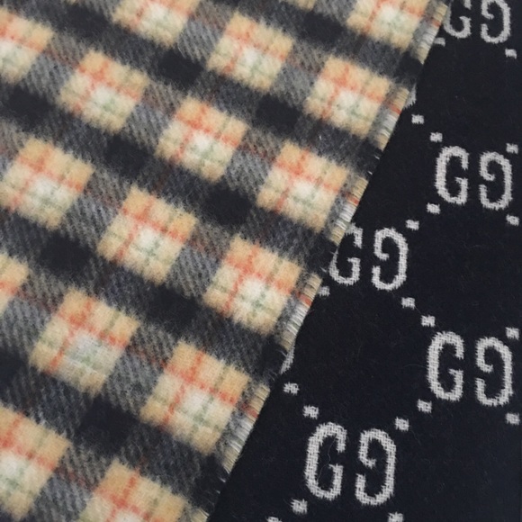 NWT Gucci 597527 4G200 Plaid Gg Pattern Wool 100 Reversible Muffler. - Picture 9 of 9
